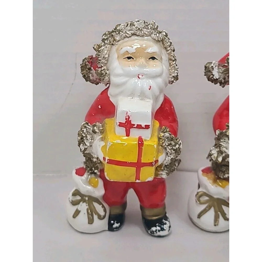 2 Vintage Ceramic Spaghetti Santa Claus 4.5
